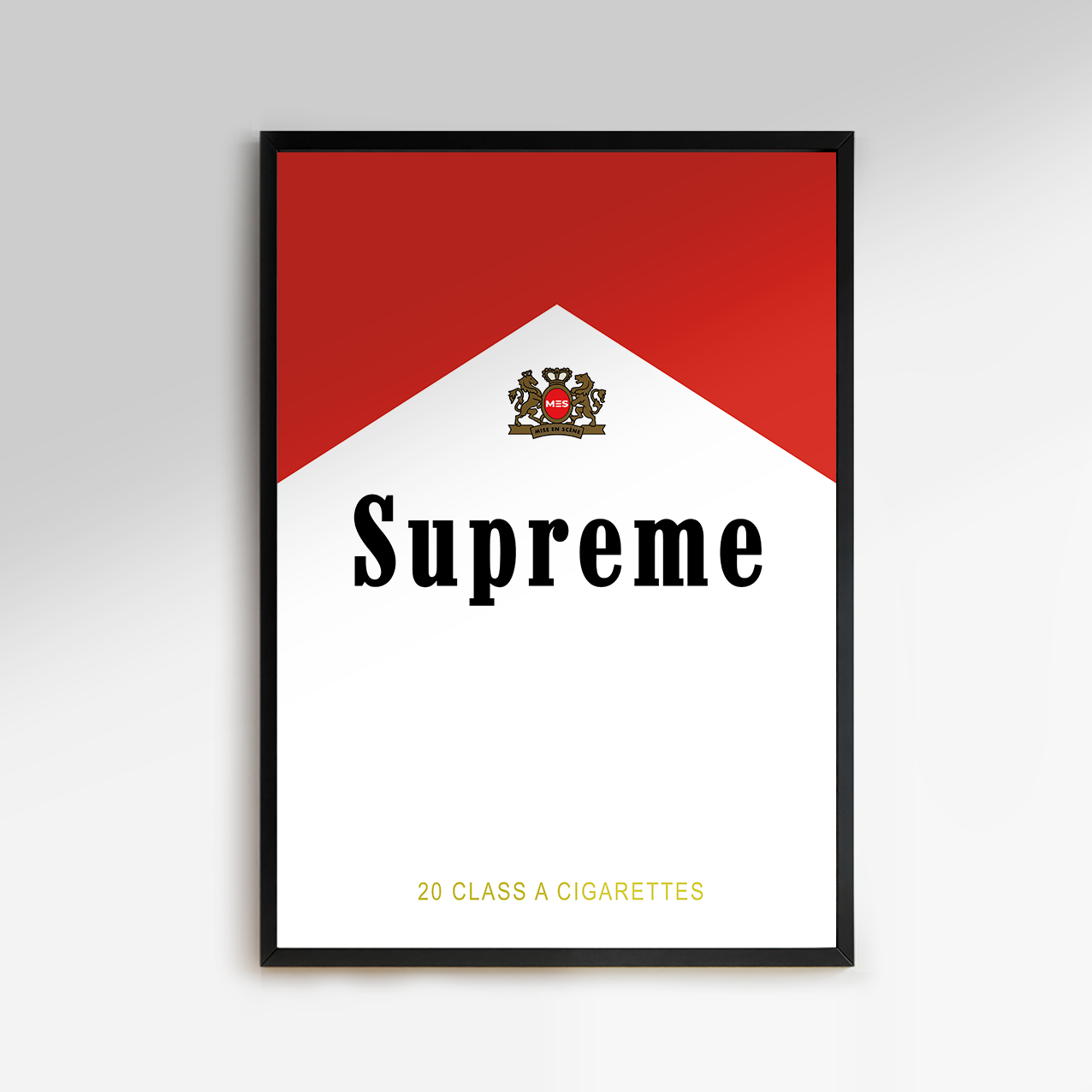 Premium & Sustainable Supreme Marlboro Poster Print. Hand crafted in the UK from the highest quality paper, created with sustainable FSC paper. Texturised inks, brings the poster to life. Available to purchase with a Polcore Recycled Plastic Frame with Perspex screening to let your print do the talking. Global shipping